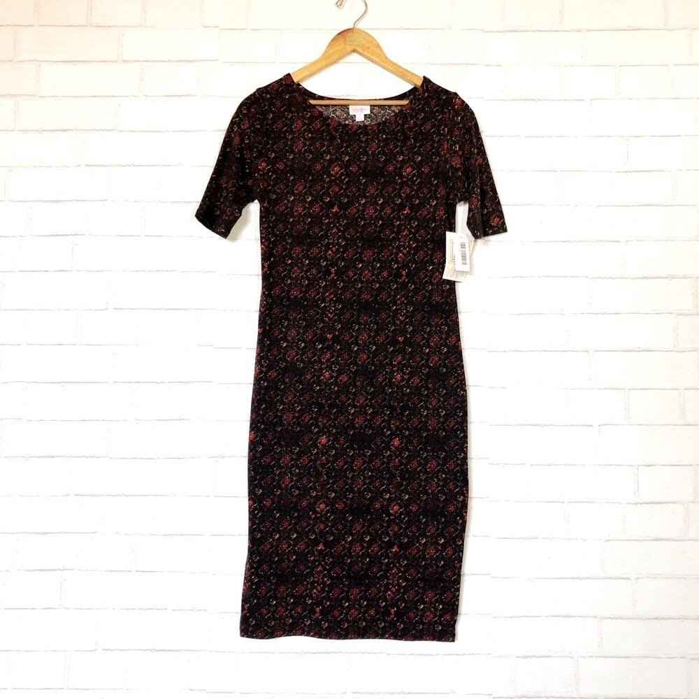 New LuLaRoe & Red Black Paisley Multicolored Julia Dress S